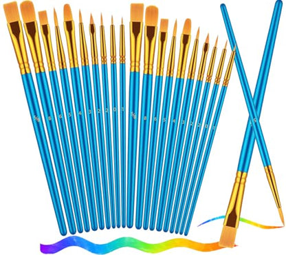 Paint Brushes, Paint Brush Set for Acrylic Painting, 20 Pcs Solid Wood Handel Oil Watercolor Paintbrushes with Nylon Hair Brushes for All Purpose Painting Artist Professional Kits, Blue