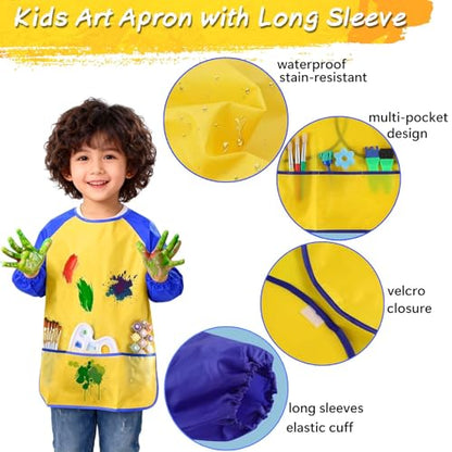 Paint Cups with Lids for Kids, 7pcs Spill Proof Painting Cups with Rotating Holder Toddler Paints Brushes No Spill Paint Cups with Kids Art Smock Paint Containers Art Supplies for Classrooms
