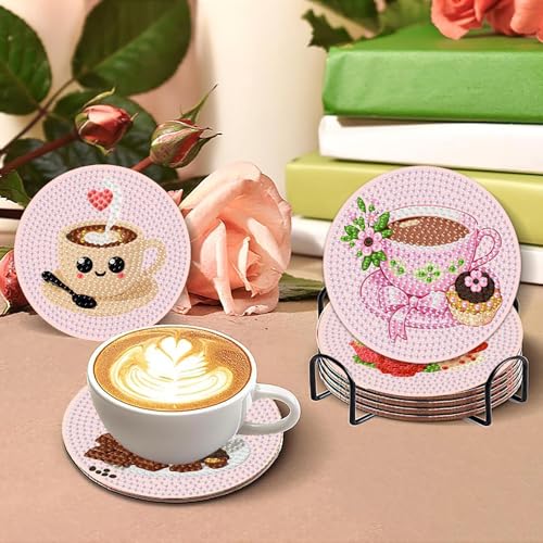 gganmtere Coffee Diamond Art Painting Coasters Kit, 8 Pieces Diamond Art Coasters with Holder, DIY Diamond Coasters for Beginners - color: JXBD115