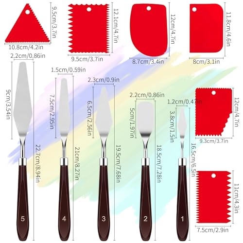 Painting Palette Knife - 5pcs Professional Stainless Palette Paint Knives With 6 Plastic Scrapers Ar Paint Tool for Oil, Canvas, Acrylic Painting & Cake Decorating