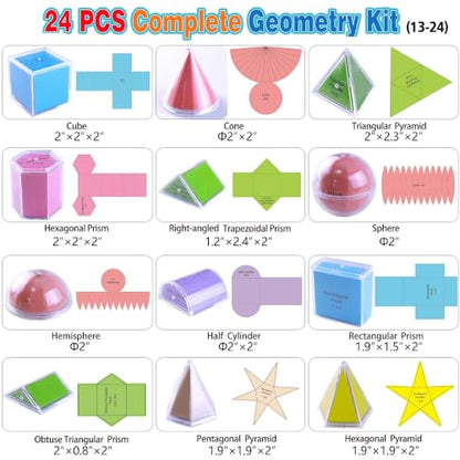 3D Transparent Geometric Solids Set with 2D Nets, Math Learning Tools