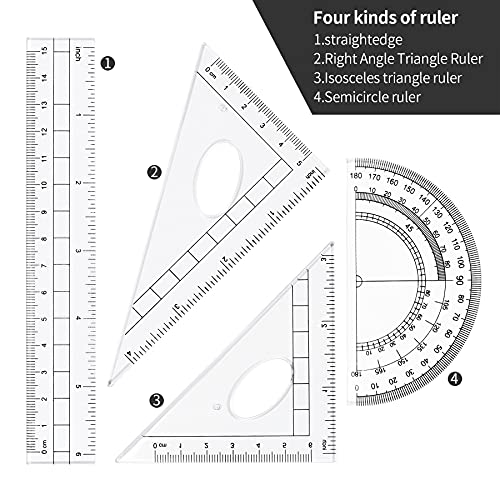 Vobou Math Geometry Sets 10 Pcs, Student Supplies Kit, for School (Black) - color: Black