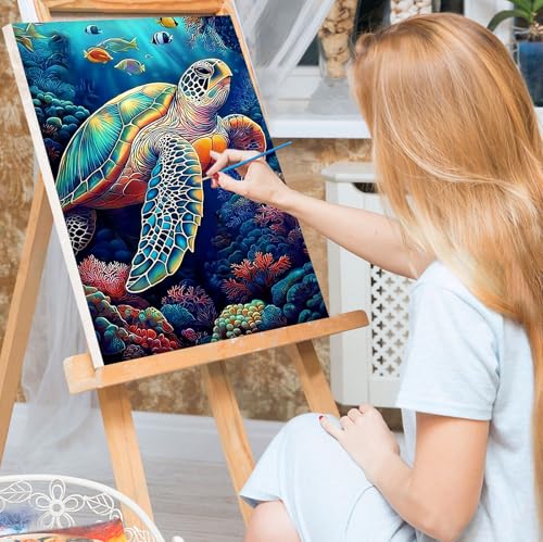 Bowetile Framed Paint by Numbers Sea Turtle for Adults Beginners, Adults' Paint-by-Number Kits, Easy Adult Paint by Number Kits on Canvas, Acrylic Animals Number Painting for Home Decor, 8x12in - color: Sea Turtle