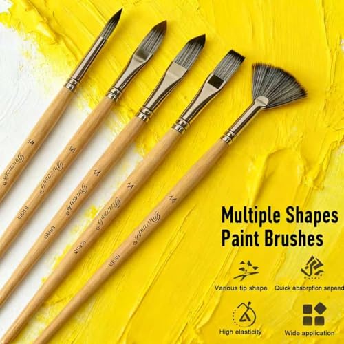 Acrylic Paint Brush Set, 25pcs Professional Artist Series (Wood Color) with Wide Flat, Filbert, Fan, Dagger, Cat Tongue, Round, Angle, Rigger for Oil/Acrylic Painting, Premium Packaging - color: Wood Color