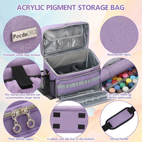 Art Supplies Organizer Storage Bag with Detachable Paint Brush Holder & Partition - Carrying Case for Home/Travel/Outdoor Fits Marks, Acrylic Paint, Palettes, Folding Buckets, Portfolios (Pro Purple) - color: Pro Purple