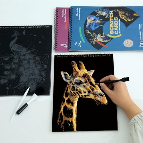 DESINIK Animals Scratch Art Painting Book for Adults-Colorful Animal Scratch Paper|Scratch Painting Paper Craft Kit|Creative Foil Engraving Scratch Art|Stress Relief Gift for Craft Lovers(10PCS) - color: Animals A4 -10PCS