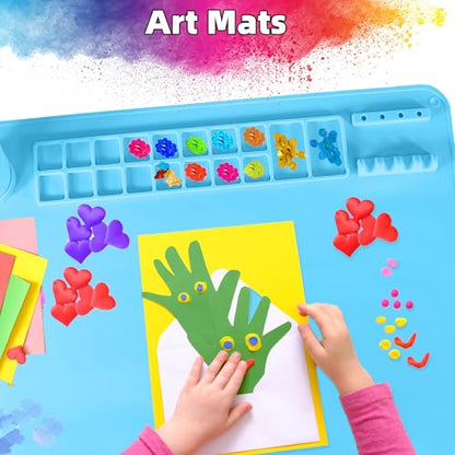 Silicone Painting Mat, 20"X16" Craft Mat,Large Art Mat Clay Mats | Paintbrush Holder, Nonslip Color Dividers Silicone Mats with Built in Cup for Painting, Table, Resin and DIY Blue - color: Blue