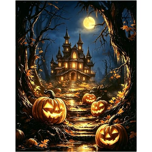 Gemozaic Halloween Haunted House Paint by Numbers Kit for Adults, 16x20 in - color: MT23188
