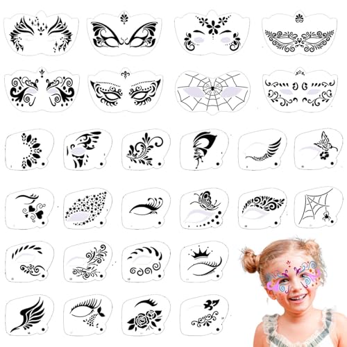 28 pcs Face Paint Stencils Kits Face Painting Stencils Reusable | Reusable Face Tattoo Painting Templates for Kids - color: Mix01