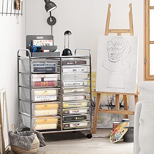 GOFLAME 15-Drawer Rolling Storage Cart, Craft Storage Cart with Removable Drawers & Lockable Wheels, Art Cart Supply Storage Organizer for Home Office Classroom, Clear - color: Clear, size: 15 drawer-25"x14.5"x34.5"