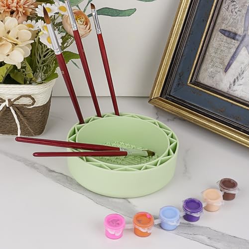 Pen Brush Washer, Watercolor Brush Cleaner, Silicone Brush Bowl Clean, Brush Holder Cleaner, Watercolor Painting Water Cup for Acrylic Oil Painti (Green) - color: Green