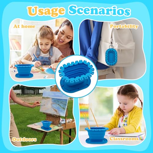 Foldable Silicone Paint Brush Cleaner Cup with Holder, Collapsible Rinse Basin for Acrylic, Watercolor and Water-Based Painting, Portable Brush Washing Cup for Artists and Hobby Painting ﻿ ﻿ ﻿ - color: Blue