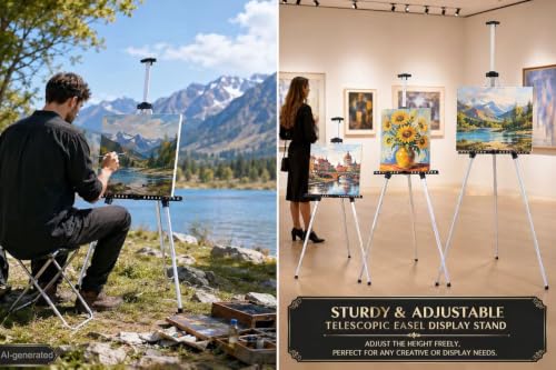 MXG Aluminum Art Easel,Professional Display Easel for Painting & Sign | 17-61 Inch Height Adjustable Tabletop & Floor standing tripod 25lb Capacity for Canvas,Whiteboard,Home & Office,Silver - color: Silver