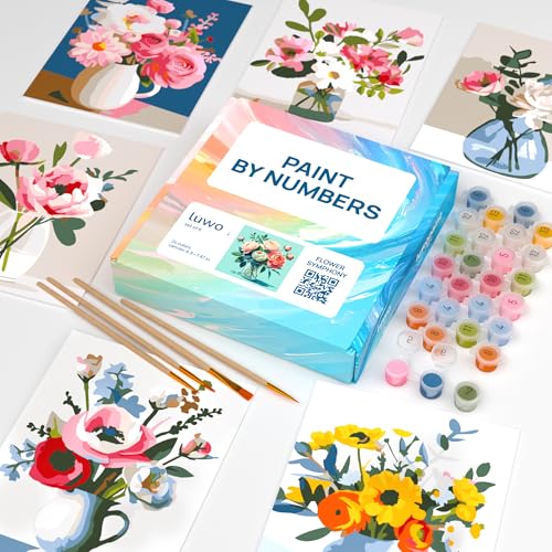 LuwoArte 6 Pack Paint by Numbers Kit for Adults – Flower Symphony – Floral Paint by Numbers for Adults Beginners – DIY Adult Paint by Number Kit – Relaxing Painting Set – 6.3 x 7.87 inch - color: Flower Symphony