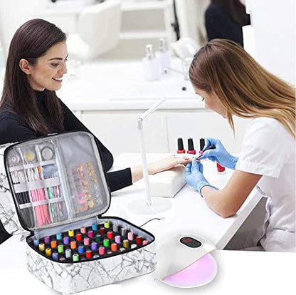 FCQQYWZ Nail Polish Organizer Case - Holds 42+ Bottles (15ml/0.5 fl.oz) and 1 Nail Lamp, Upgraded Double-layer Nail Polish Carrying Case Nail Storage Bag with Handles (White) - color: White-42Bottles