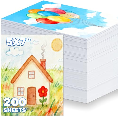 OSIMIG 200 Sheets 5x7” Watercolor Paper Bulk,110lb/230gsm Water Color Paper | Cold Press White Thick Water Color Paper Pad, Drawing Painting Paper Bulk, Art Supplies for Kids & Adults