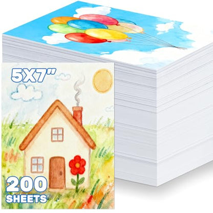 OSIMIG 200 Sheets 5x7” Watercolor Paper Bulk,110lb/230gsm Water Color Paper | Cold Press White Thick Water Color Paper Pad, Drawing Painting Paper Bulk, Art Supplies for Kids & Adults