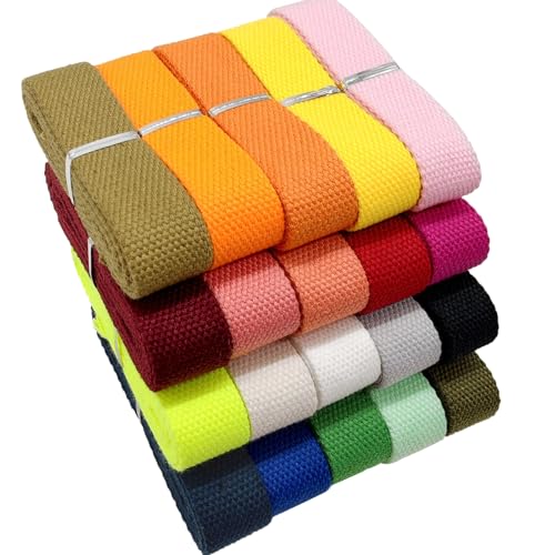 Assorted Heavy‑Duty Cotton Webbing Strap 1''x26yds for Bags | 2mm thick webbing for dog collars, backpack, bag handles, apron straps, slings, sewing repairs & DIY craft projects. - color: Multi-color 24 Yards