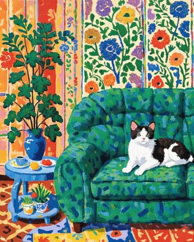 ZRIZQ Paint by Numbers Kit for Adults Beginner Animal,Cat,16x20 | Full set with wooden brushes,rolled canvas,rich paints.Calming activity.Beginner friendly.Just open and paint. - color: 16"X20"Rolled Canvas(Frameless)-Cat 2