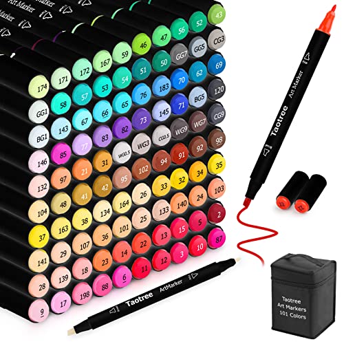 Taotree Alcohol Markers, 101 Colors Dual Tips Art Markers, Chisel & Fine - color: 101 Multicolor, size: 1 Count (Pack of 101)