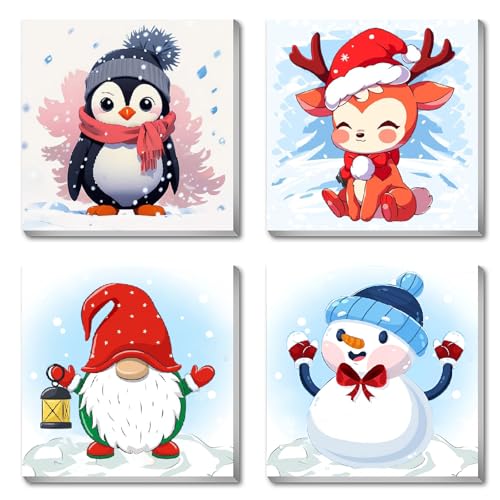 Canrichshop 4 Packs Paint by Numbers Kit for Kids with Frame,Christmas Framed Paint by Number for Kids Ages 4-8-12,Easy Paint by Number Beginners,DIY Acrylic Oil Painting Kits for Wall Decor 8X8in - color: BKH1737+BKH1738+BKH1739+BKH1740