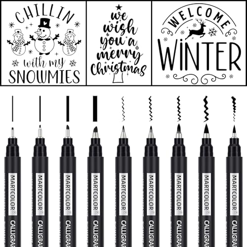 MARTCOLOR 9 Size Calligraphy Pens for Writing, Black Archival Ink Pens