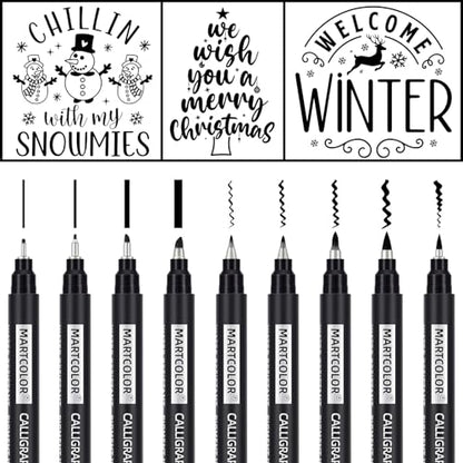 MARTCOLOR 9 Size Calligraphy Pens for Writing, Black Archival Ink Pens