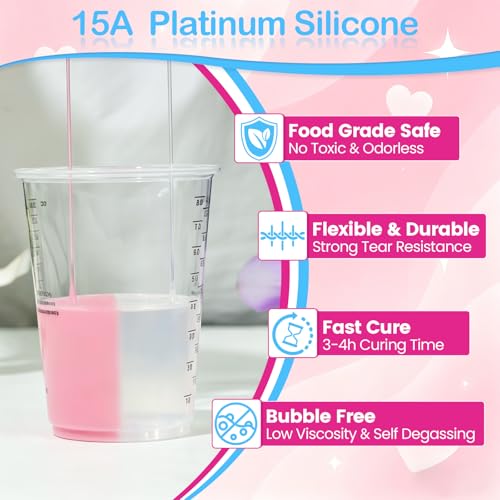 Silicone Mold Making Kit 68oz, 15A Platinum Silicone Rubber, Pink | Super Elastic Liquid Silicone for Mold Casting of Resin, Soap, Candle, Wax, Concrete, Clay, Fast cure