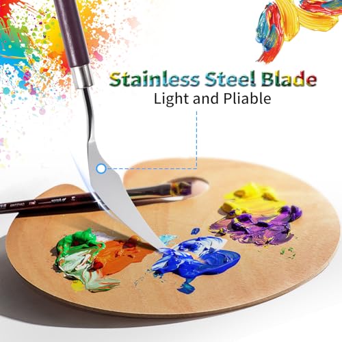 7 Pcs Palette Knife, Pointy & Flat Spatula, Redwood Handle | Stainless Steel Painting Knife Set, Oil Paint Metal Knives, Pallet Painting Knives for Oil, Acrylic and Canvas Drawing