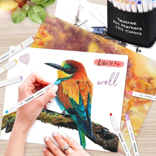 Taotree Alcohol Markers Set, 101 Colors Dual Tips Art Markers Coloring Pens - color: 101 Colors White