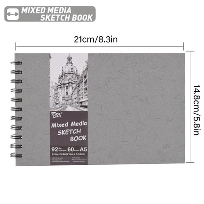 5.8" x 8.3" Mixed Media Sketch Book,Spiral Bound Hardcover Sketchbook,60 Sheets 92lb/150gsm Neutral White Acid Free Paper,Art Journal Sketchbook for Drawing Writing Sketching Illustration,Silver Gray - color: Neutral White-Silver Gray