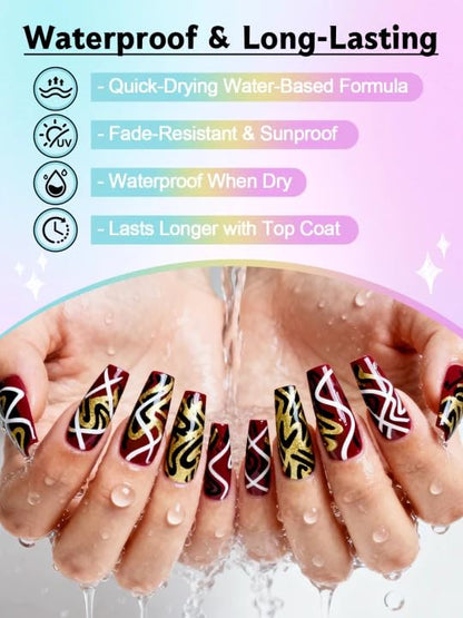 10 Color Metal Giltter 3D Nail Art Pens Set Kalolary Double-ended | Nail Point Dotting Pen Drawing Painting Liner Brush for DIY Nail Art Beauty Adorn Manicure Tools(G) - color: G