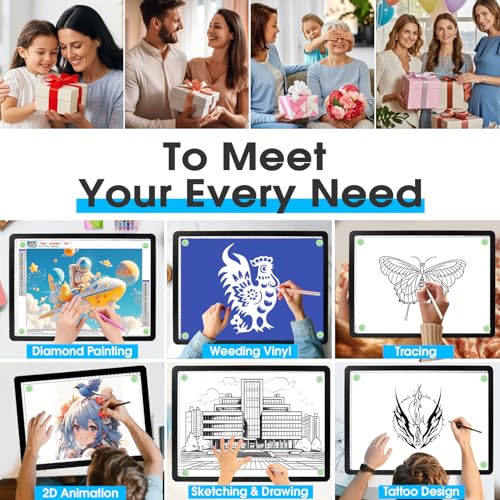 Rechargeable A3 Light Pad with Carry Bag, High-Brightness Tracing Light Box with 6 Levels of Brightness, Side Physical Buttons & 3 Colors, Wireless Light Board for Diamond Painting, Drawing, Sketching - style: Rechargeable A3 with Bag (Black)