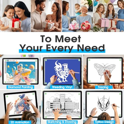 Rechargeable A3 Light Pad with Carry Bag, High-Brightness Tracing Light Box with 6 Levels of Brightness, Side Physical Buttons & 3 Colors, Wireless Light Board for Diamond Painting, Drawing, Sketching - style: Rechargeable A3 with Bag (Black)
