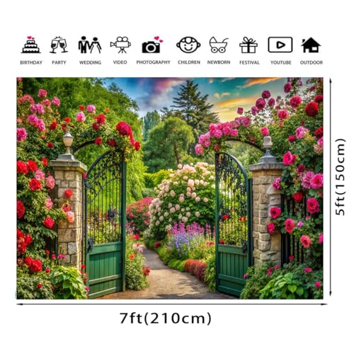7x5FT Spring Garden Backdrop Spring Flower Garden Scene Photo Backdrop for Birthday Parties Weddings Baby Showers Birthday and Event Decoration Banner Background 088 - size: 7x5ft