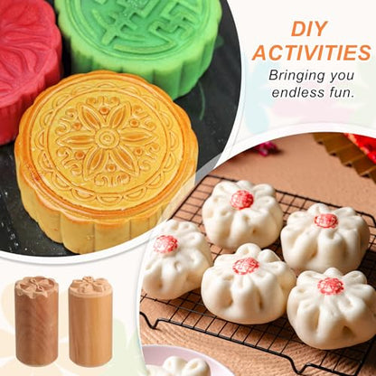 HARFINGTON 3pcs Wood Pottery Tools Stamps 0.6" Dia 2" Length Wooden Natural Clay Pottery Stamps Set Flower 3 Patterns for Cookie Cake Dessert - style: Flower 3 Patterns