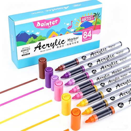 kander direct-liquid hard-tip acrylic paint markers, 84 colors, suitable for rock painting, wood, fabric, canvas, eggs, ceramics, and DIY crafts - color: 84 Colors