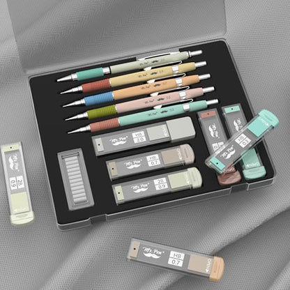 Mr. Pen- Art Mechanical Pencil Set, 5 Metal Mechanical Pencils (0.3, 0.5 | 0.7, 0.9, 2.0mm), 5 HB Lead Refills & 10 Eraser Refills, Precision Drawing Pencils for Sketching, Writing & Technical Artwork - color: Pastel 2