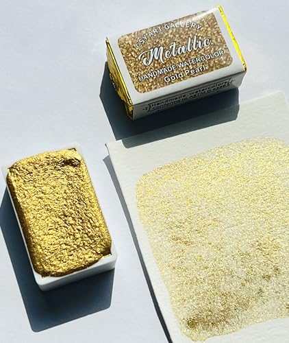 Handmade Watercolors - Metallic Glitter Paints Gold Pearl - Full Pans Premium Pigment Water Color for Artists, Students, Hobbyists, Calligraphers - color: Gold Pearl (Full Pan)
