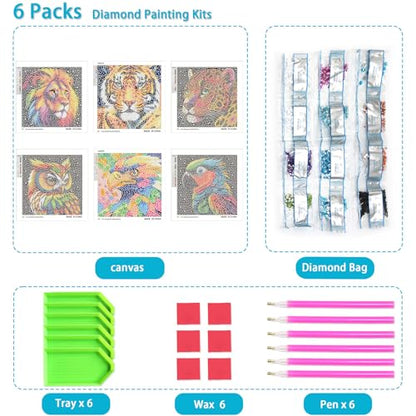 UiSdfuy Diamond Painting for Kids 8-12, 6 Pcs Diamond Dots Kits for Kids Ages 8 9 10 12, Arts & Crafts Gift for Boys & Girls | 6 Pack Animal Gem Art 6" x 6" (6-Tiger) - color: 6-Tiger
