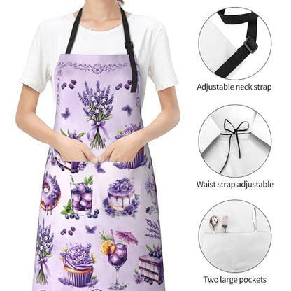 Funny Apron Polyester Grooming Aprons with Pocket for Cooking Kitchen Grilling Adults - color: Sweet Cake Purple