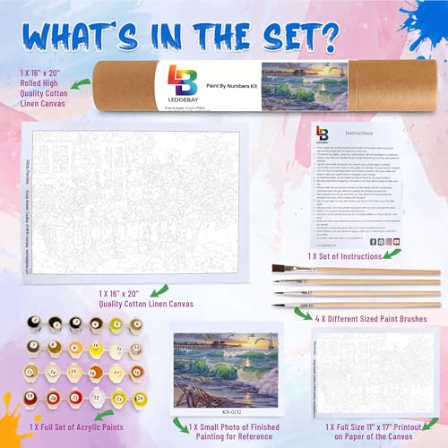 Ledgebay Paint by Numbers Kit for Adults, 16x20 Unframed Canvas - color: Seaside Escape, size: 16" x 20" Unframed