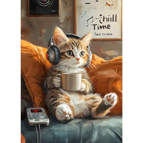MXJSUA Relax Cat Diamond Painting Kits for Adults, 5D Cat Diamond Art Kits for Beginners, DIY Full Drill Crystal Gem Painting Kits for Home Wall Decor 12x16 Inch - color: Animals-01