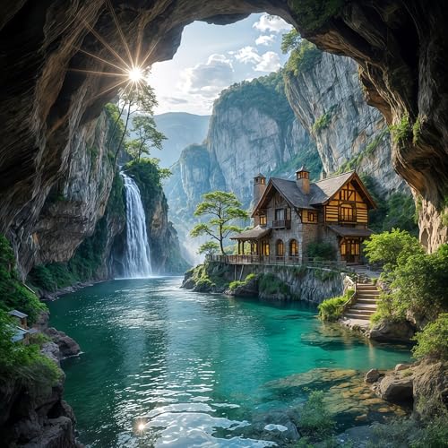 Xylogist Beautiful Landscape Diamond Art Kits for Adults 14X14 Inch | Mountains Water Diamond Painting Kit, 5D Diamond Painting Landscape, DIY Full Drill Gem Art for Adults for Home Wall Decor - color: Beautiful Landscape, size: 13.8x13.8in(35x35cm)