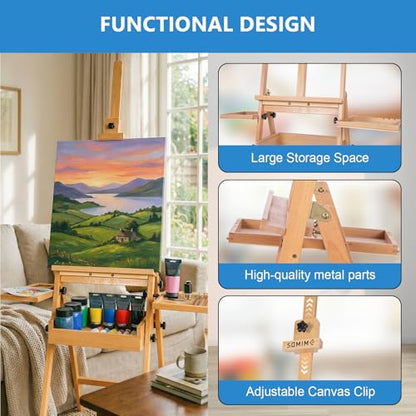 Falling in Art Large Wooden Painting Easel with Storage Drawer and Palettes | H-Frame Studio Easel Stand Holds Canvas up to 36 Inches, Suitable for Adults, Beginners, and Artists, Natural - style: Natural
