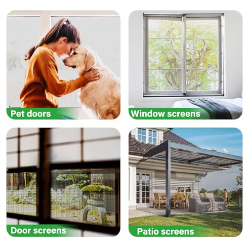 Window Screen Replacement Kit 48 Inch X 132 Feet Durable High Hardness Nanofibers Roll Screen Mesh Window Screen Repair Kit Black for Any Door and Window - size: 48 Inch×132 Feet