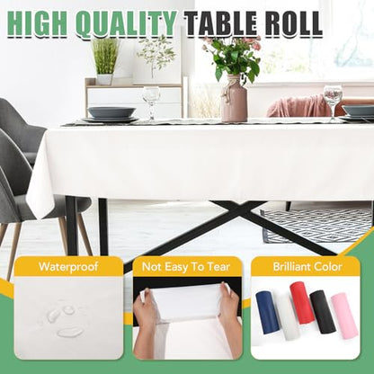 RowinsyDD 54 in X 100 FT White Plastic Table Cover Roll with Slide Cutter - color: White, size: 3600" x 54" (Rectangular)