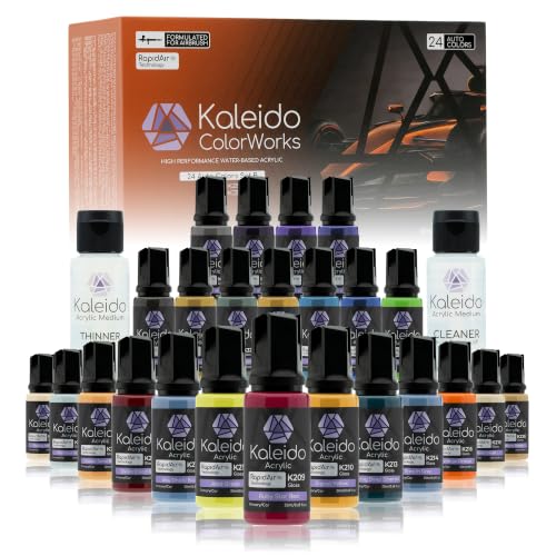 Gaahleri Kaleido Water-Based Acrylic Airbrush Paint Kit 24 Auto Color Set B | Pre-Thinned, High Gloss, Fast-Drying, with Thinner & Cleaner - color: 24 Auto Colors Set B