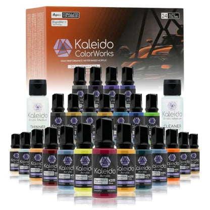 Gaahleri Kaleido Water-Based Acrylic Airbrush Paint Kit 24 Auto Color Set B | Pre-Thinned, High Gloss, Fast-Drying, with Thinner & Cleaner - color: 24 Auto Colors Set B