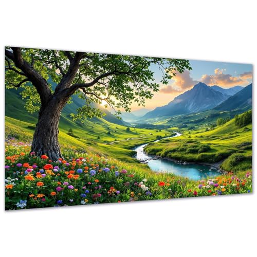 DDGEMART 5D Diamond Painting Kit for Adults, Full Drill Mountain Valley River Nature Landscape Art for Paints, Large Horizontal 28x16 inch - color: Mountain Valley